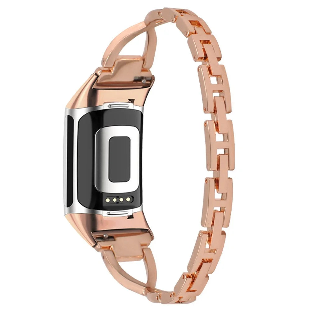 Metal Watch Strap for Fitbit Charge 2 Rhinestones Decor Cross Design Replacement Wrist Band - Rose Gold - 3