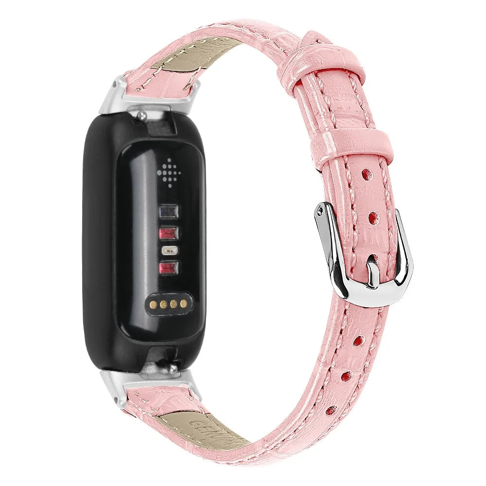 For Fitbit Inspire 3 Replacement Strap Bamboo Grain PU Leather Adjustable Watch Band - Pink - 1