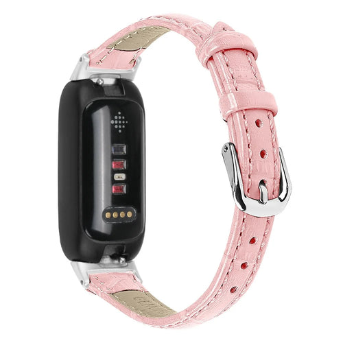 For Fitbit Inspire 3 Replacement Strap Bamboo Grain PU Leather Adjustable Watch Band - Pink - 1