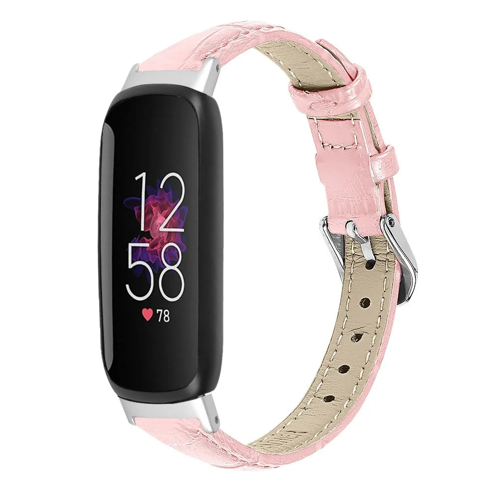 For Fitbit Inspire 3 Replacement Strap Bamboo Grain PU Leather Adjustable Watch Band - Pink - 2