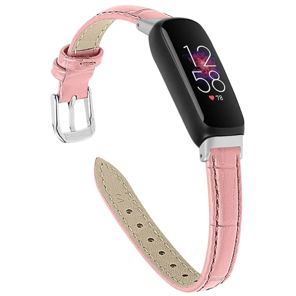 For Fitbit Inspire 3 Replacement Strap Bamboo Grain PU Leather Adjustable Watch Band - Pink - 3