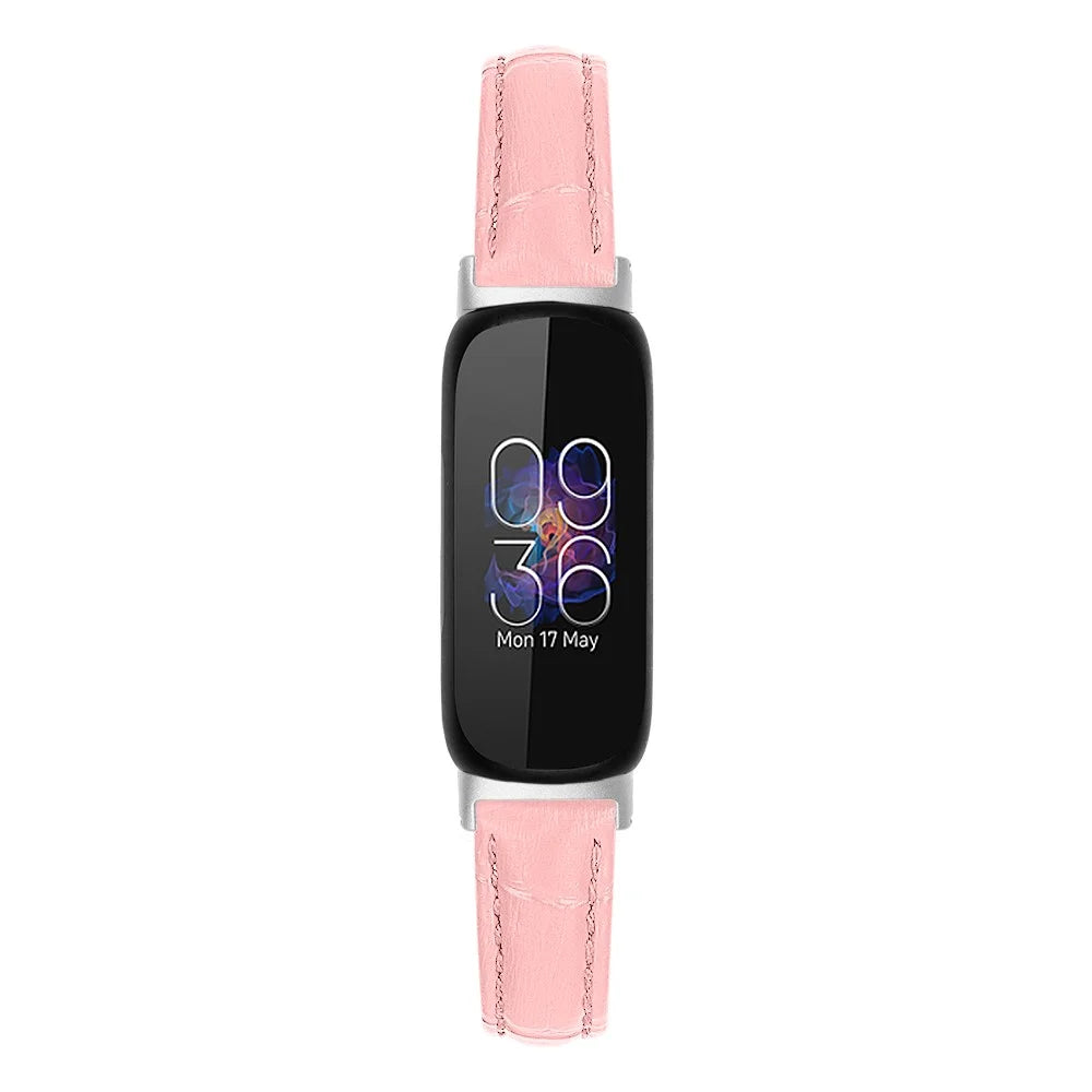 For Fitbit Inspire 3 Replacement Strap Bamboo Grain PU Leather Adjustable Watch Band - Pink - 4