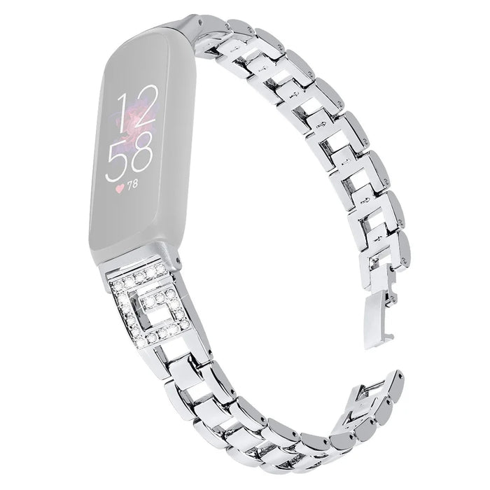 For Fitbit Inspire 3 G-shape Rhinestone Decor Metal Wrist Strap Replacement Watch Band - Silver - 1
