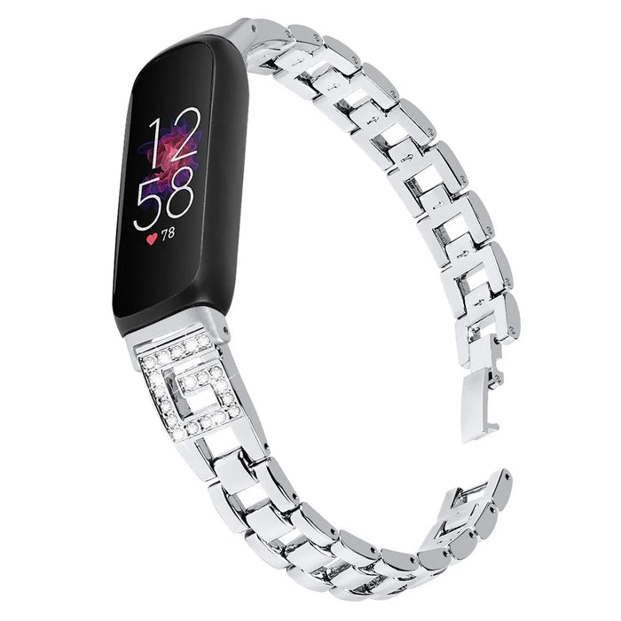 For Fitbit Inspire 3 G-shape Rhinestone Decor Metal Wrist Strap Replacement Watch Band - Silver - 2