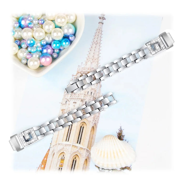 For Fitbit Inspire 3 G-shape Rhinestone Decor Metal Wrist Strap Replacement Watch Band - Silver - 4