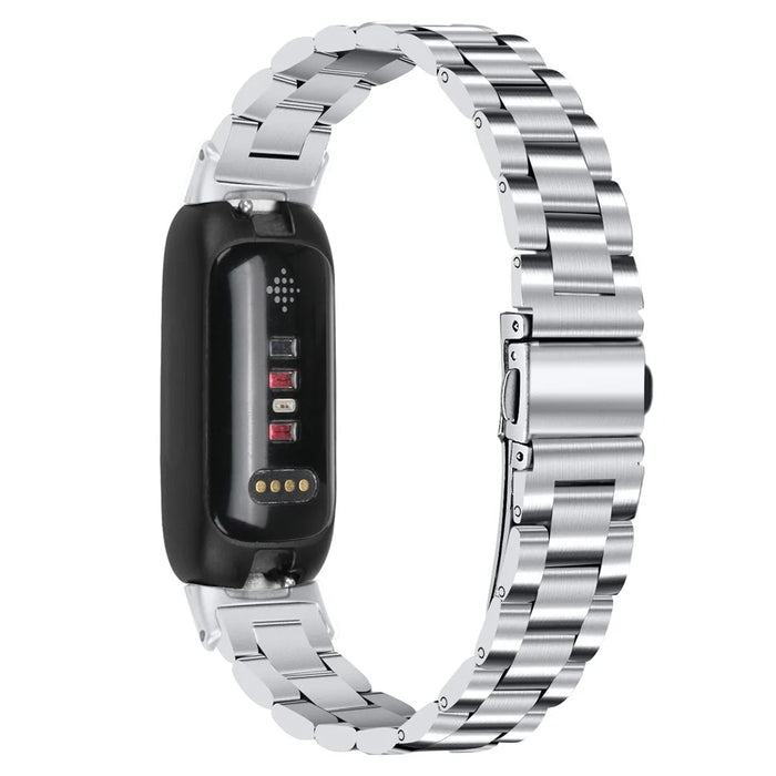 For Fitbit Inspire 3 Stainless Steel Wrist Strap 3 Beads Replacement Smart Watch Band - Silver - 1
