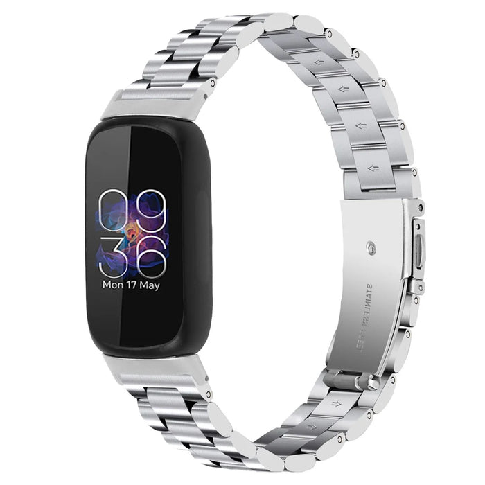 For Fitbit Inspire 3 Stainless Steel Wrist Strap 3 Beads Replacement Smart Watch Band - Silver - 2