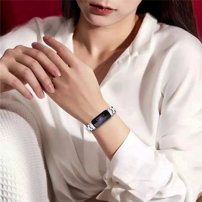 For Fitbit Inspire 3 Stainless Steel Wrist Strap 3 Beads Replacement Smart Watch Band - Silver - 5