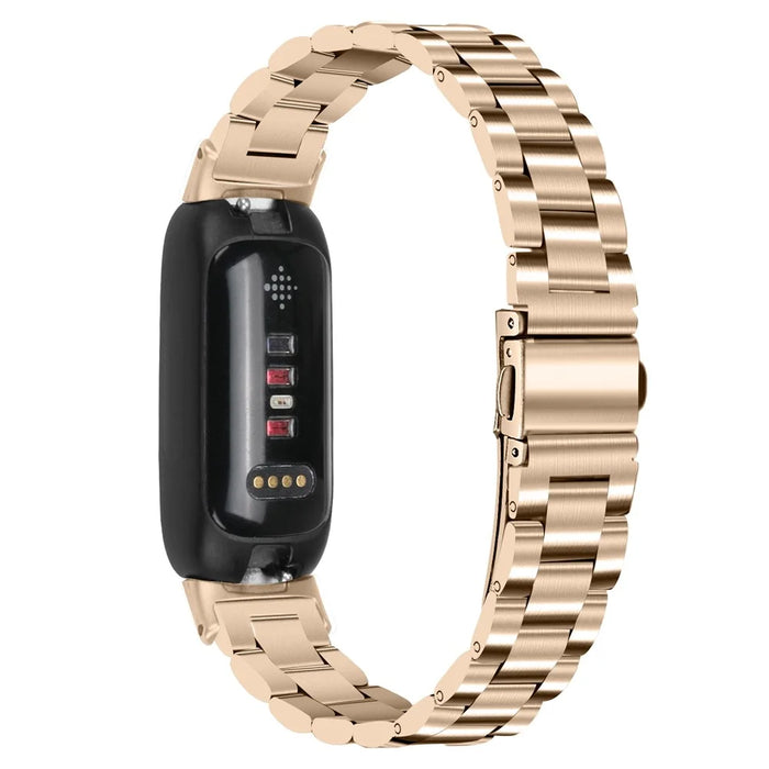 Wrist Strap for Fitbit Inspire 3 Stainless Steel 3 Beads Replacement Smart Watch Band - Champagne Gold - 1
