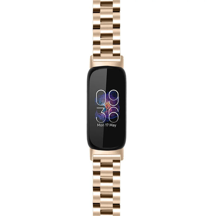Wrist Strap for Fitbit Inspire 3 Stainless Steel 3 Beads Replacement Smart Watch Band - Champagne Gold - 3