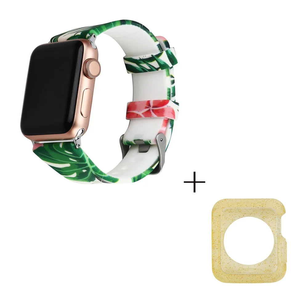 For Apple Watch Series 1 / 2 / 3 38mm Silicone Strap Pattern Printing Watch Band with Yellow TPU Case - Style E - 3