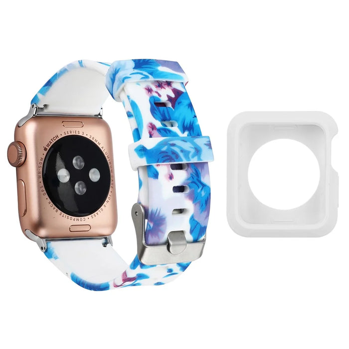 For Apple Watch Series 1 / 2 / 3 42mm Pattern Printing Silicone Strap with White TPU Case - Style G - 1