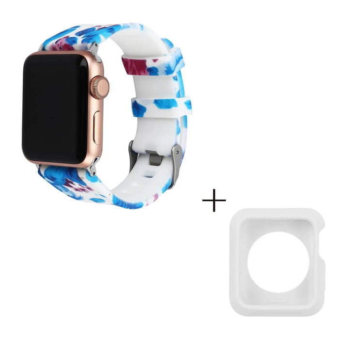 For Apple Watch Series 1 / 2 / 3 42mm Pattern Printing Silicone Strap with White TPU Case - Style G - 3