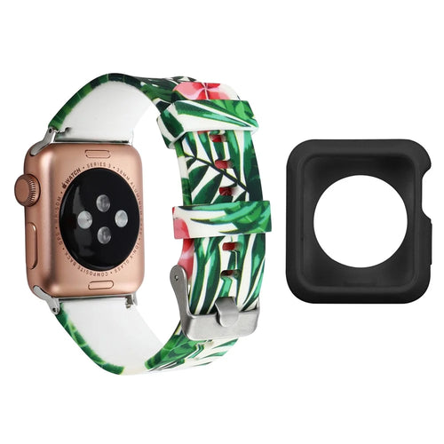 For Apple Watch Series 1  /  2  /  3 38mm Replace Silicone Strap Pattern Printing Watch Band with Black TPU Case - Style E - 1