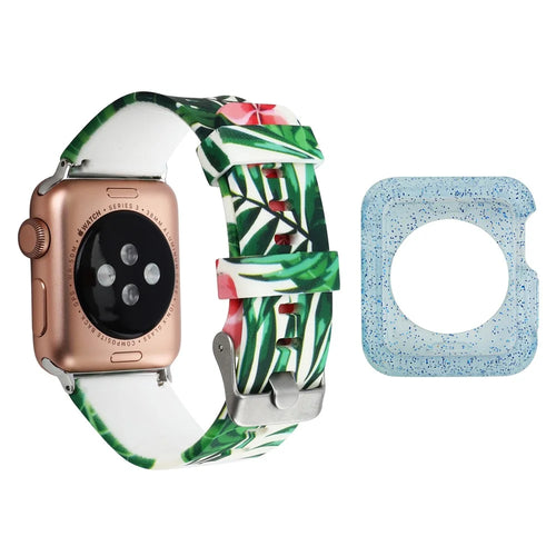 For Apple Watch Series 1  /  2  /  3 38mm Pattern Printing Wrist Band Replacement Silicone Strap with Blue TPU Case - Style E - 1