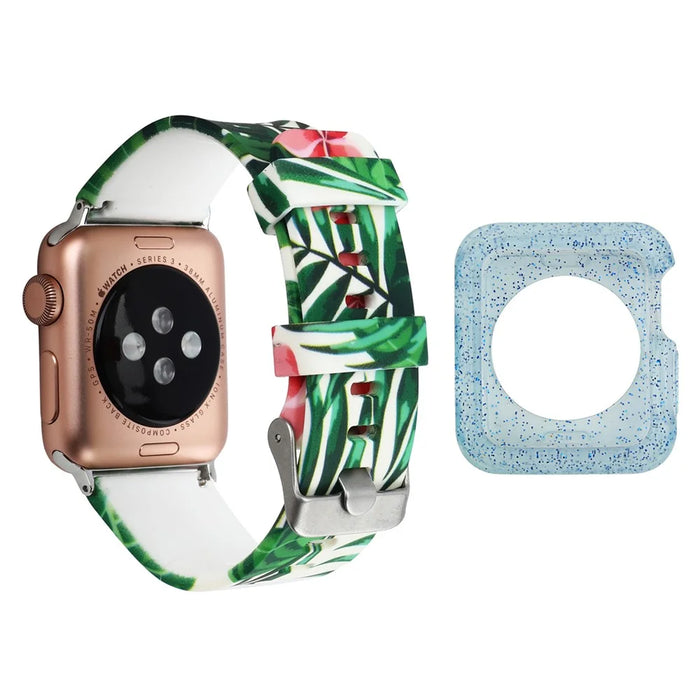 For Apple Watch Series 1  /  2  /  3 38mm Pattern Printing Wrist Band Replacement Silicone Strap with Blue TPU Case - Style E - 1