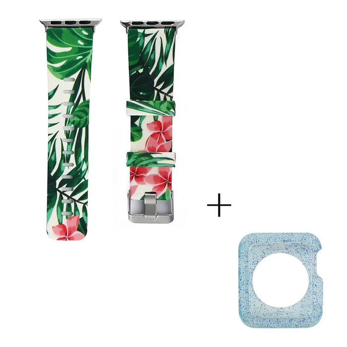 For Apple Watch Series 1  /  2  /  3 38mm Pattern Printing Wrist Band Replacement Silicone Strap with Blue TPU Case - Style E - 2