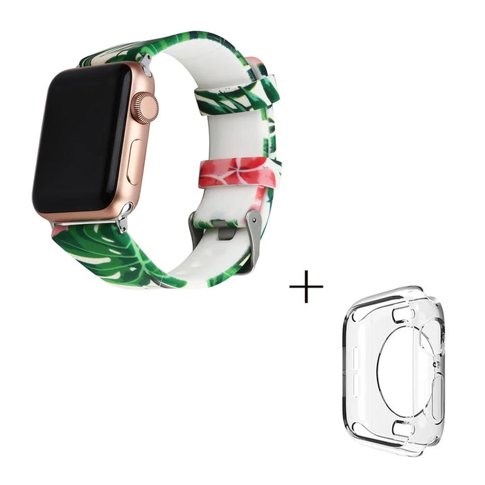For Apple Watch Series 1  /  2  /  3 42mm Pattern Printing Watch Band Adjustable Silicone Strap with Transparent TPU Case - Style E - 3