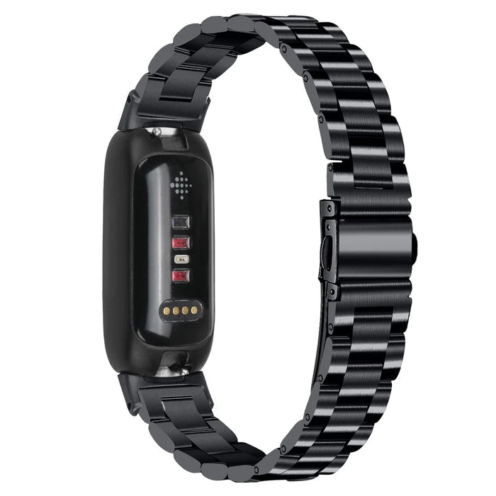 For Fitbit Inspire 3 Stainless Steel Watch Strap 3 Beads Design Replacement Watch Band - Black - 1