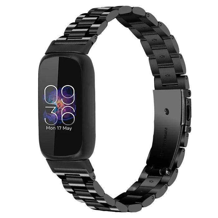 For Fitbit Inspire 3 Stainless Steel Watch Strap 3 Beads Design Replacement Watch Band - Black - 2