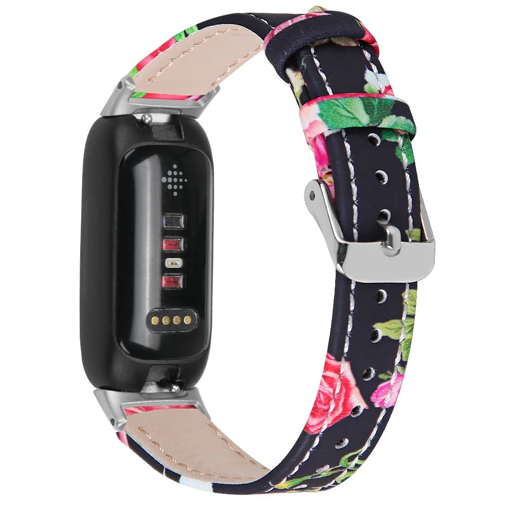 For Fitbit Inspire 3 Replacement Watch Strap Stitching Lines Top Layer Genuine Leather Wrist Band - Style A - 1