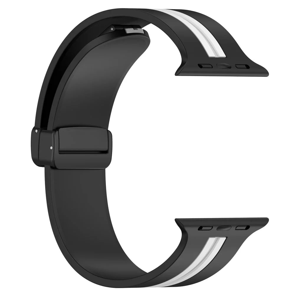 For Apple Watch Ultra 3 2 1 49mm / Series 11 10 46mm / 9 8 7 45mm / SE3 SE2 SE 6 5 4 44mm / 3 2 1 42mm Dual Color Magnetic Buckle Strap Silicone Watch Band - Black / White - 3