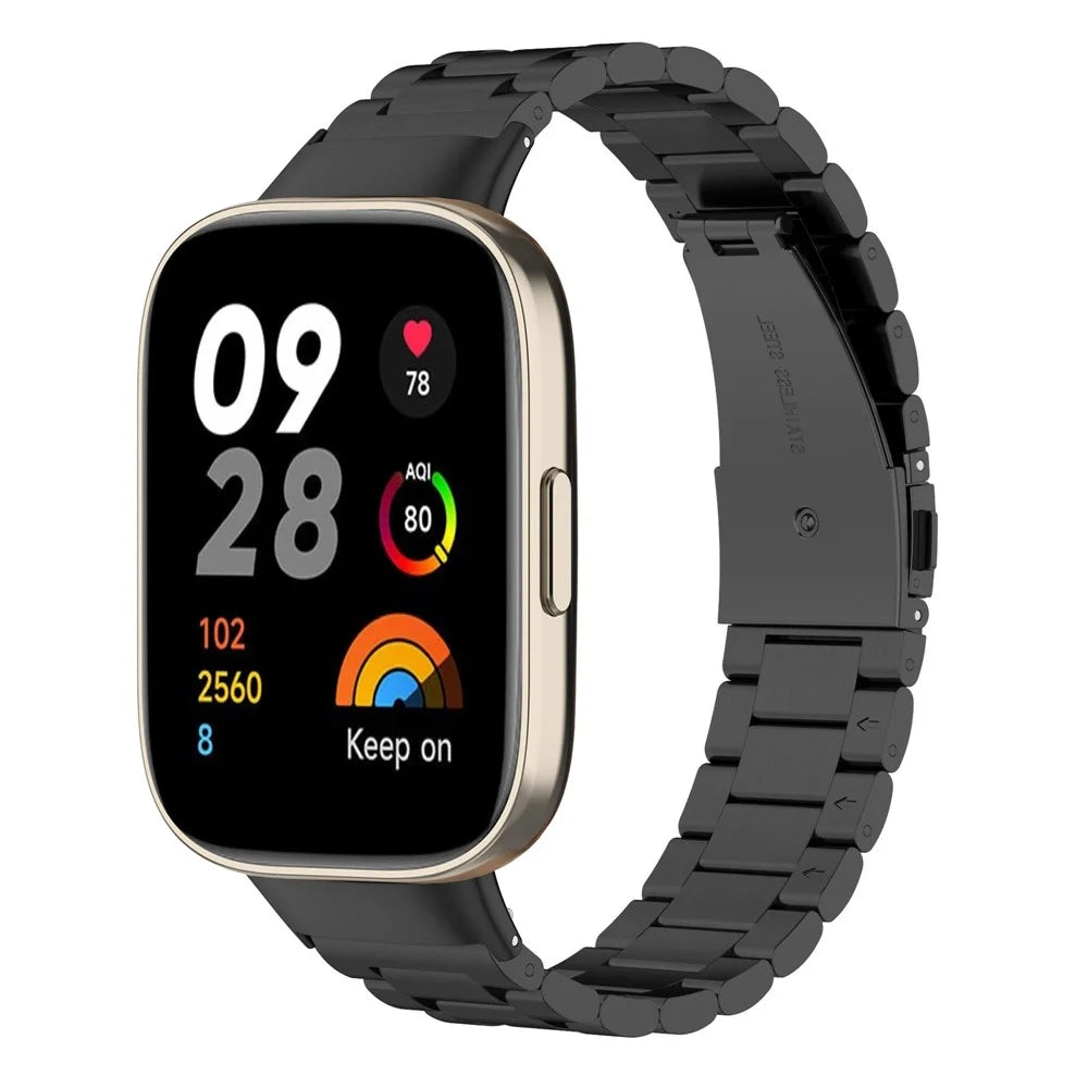 For Xiaomi Redmi Watch 3 / Mi Watch Lite 3 Watch Band 3 Beads Stainless Steel Metal Strap with Case+Tool - Black - 7
