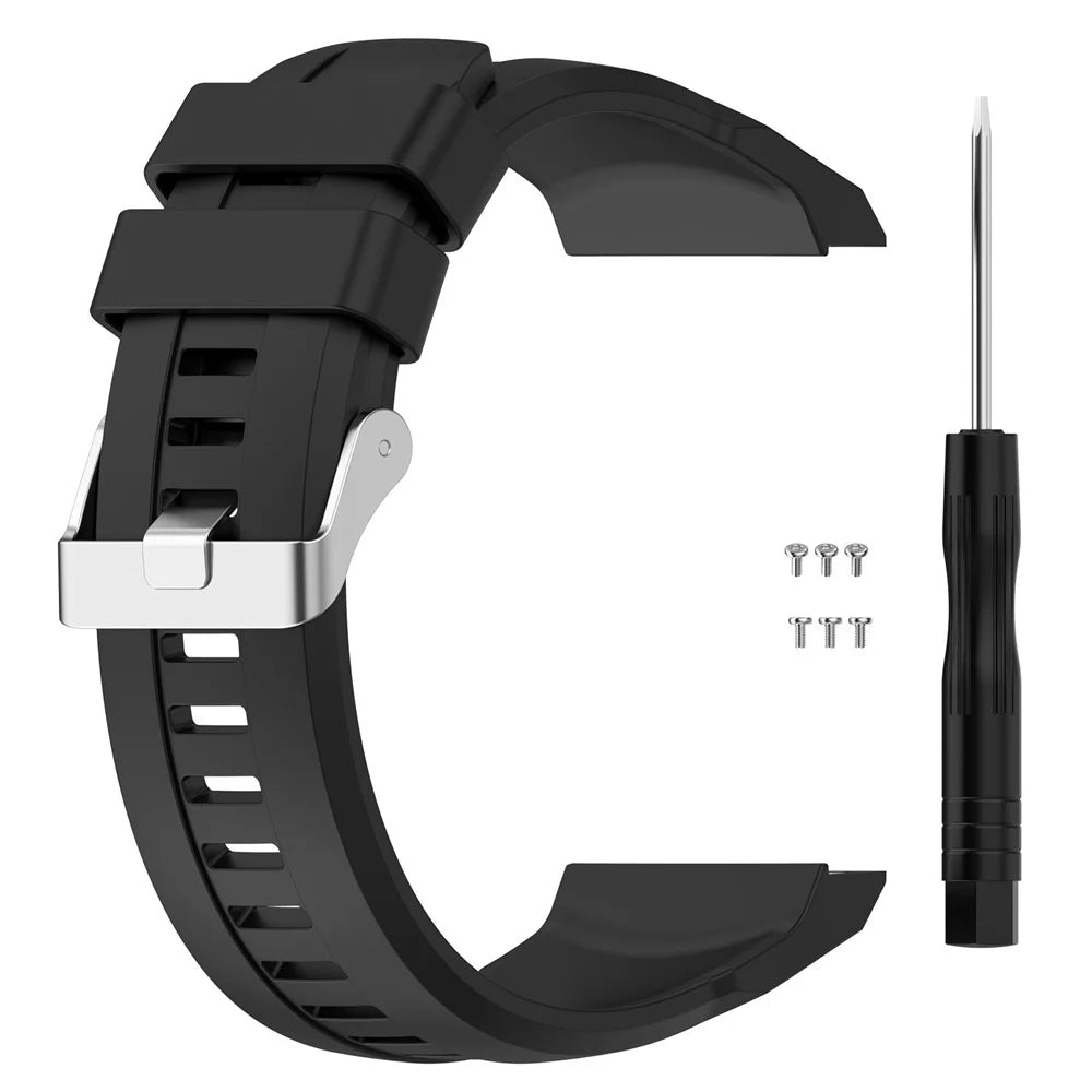 For Huawei Watch GT Cyber Silicone Watch Bands Watch Strap Replacement with Screws + Tool - Black - 1
