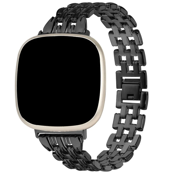 For Fitbit Versa 4 / Sense 2 Stainless Steel Replacement Strap Hollow 5 Beads Metal Watch Band - Black - 2