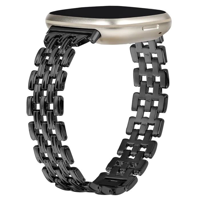 For Fitbit Versa 4 / Sense 2 Stainless Steel Replacement Strap Hollow 5 Beads Metal Watch Band - Black - 3
