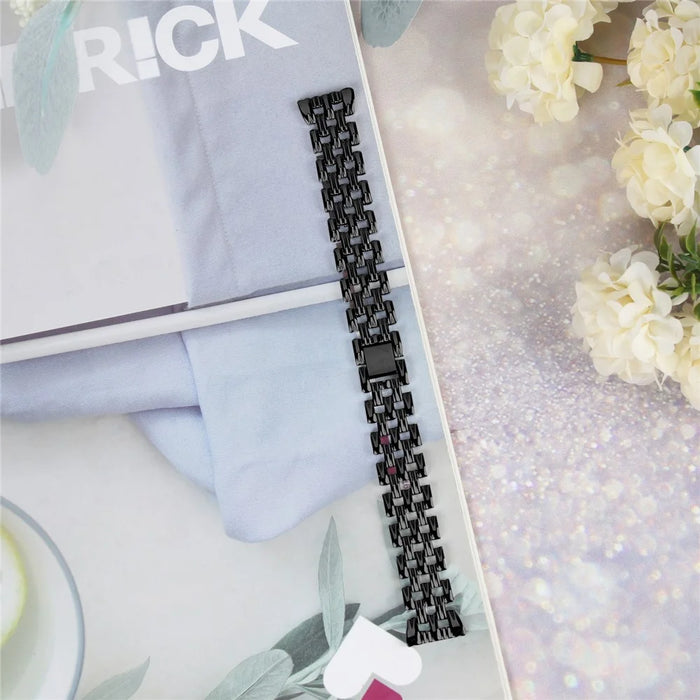 For Fitbit Versa 4 / Sense 2 Stainless Steel Replacement Strap Hollow 5 Beads Metal Watch Band - Black - 4