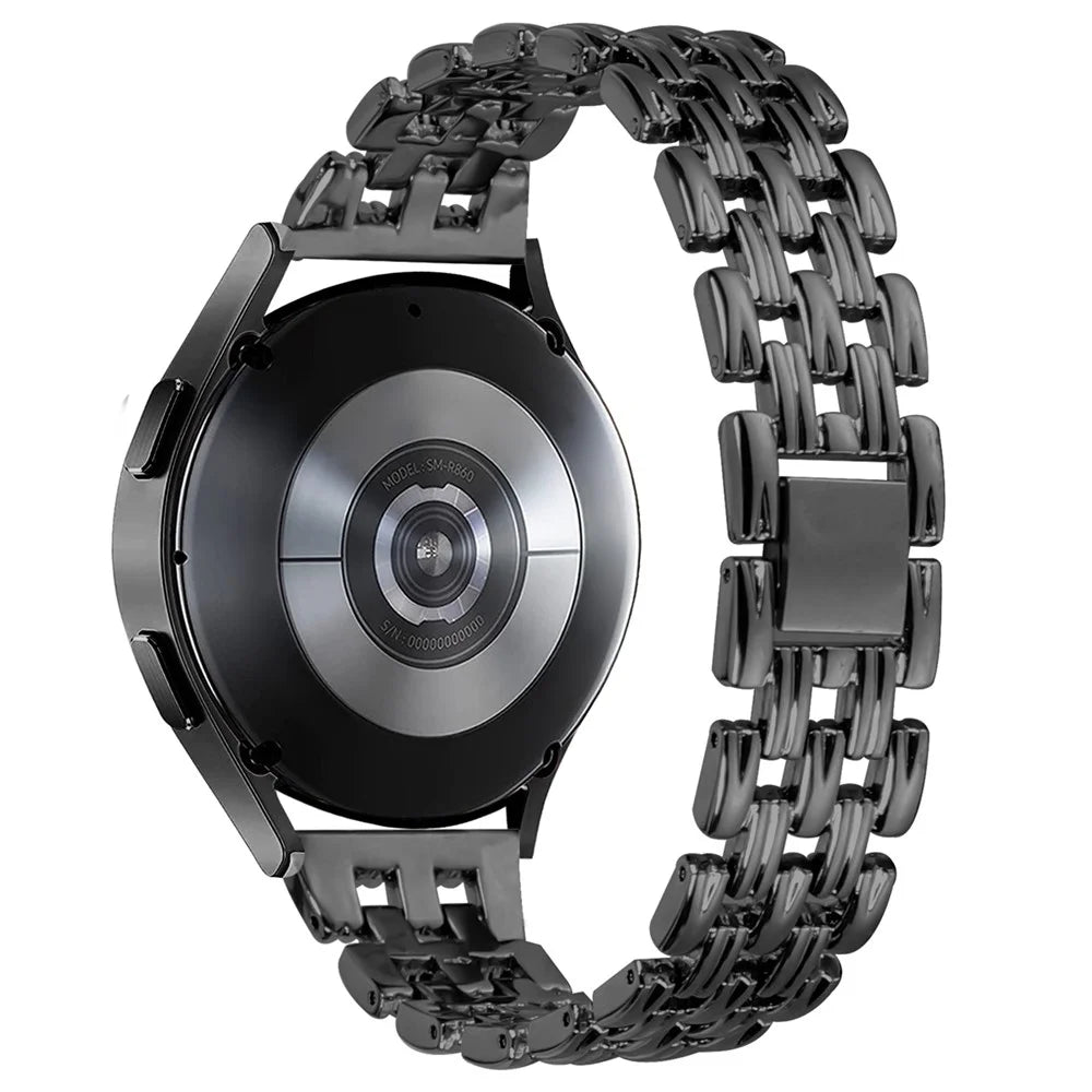 Stainless Steel Watch Band for Samsung Galaxy Watch4 Active 40mm 44mm / Watch4 Classic 42mm 46mm , 20mm Hollow 5 Beads Metal Strap - Black - 1