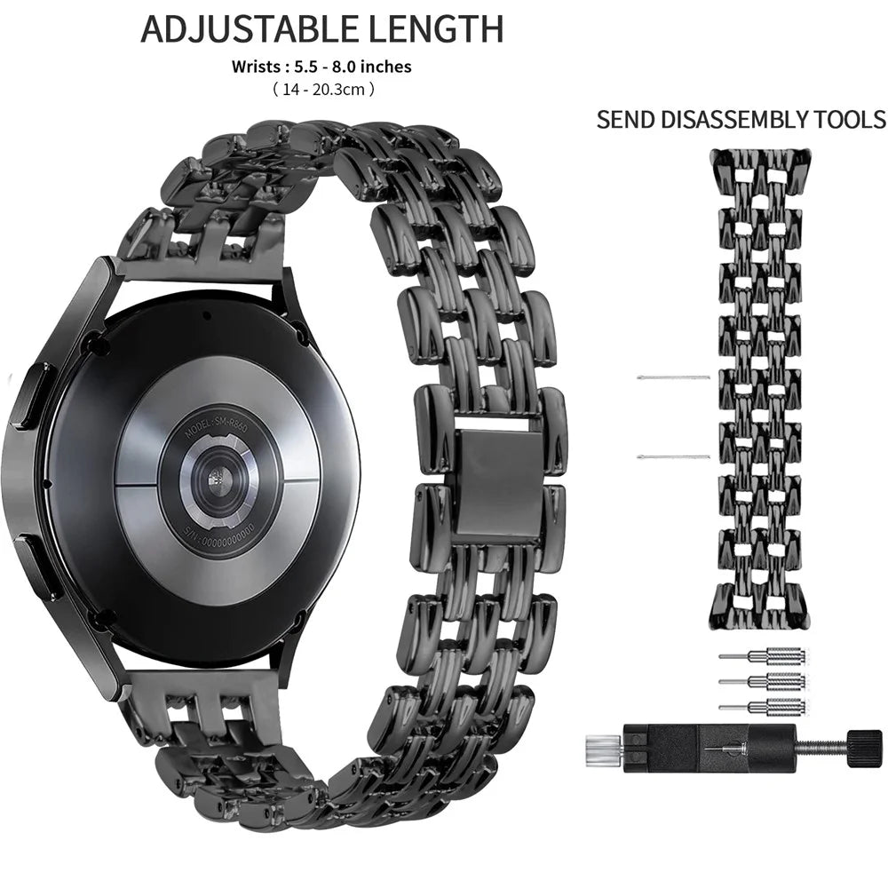 Stainless Steel Watch Band for Samsung Galaxy Watch4 Active 40mm 44mm / Watch4 Classic 42mm 46mm , 20mm Hollow 5 Beads Metal Strap - Black - 7