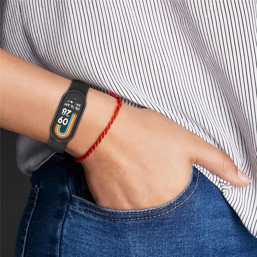 For Xiaomi Smart Band 9 NFC / 9 / 8 NFC / 8 Silicone Watch Strap Wrist Band with Stainless Steel Connector - Black - 6