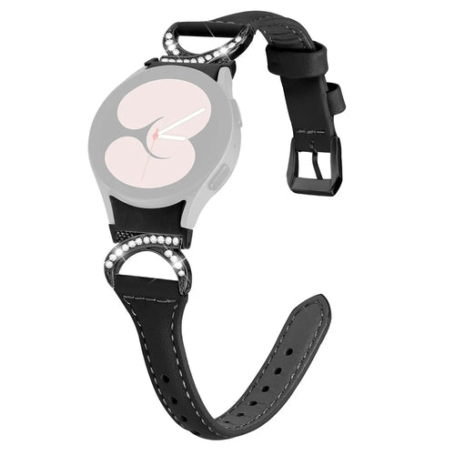 For Samsung Galaxy Watch6 40mm 44mm / Watch6 Classic 43mm 47mm / Watch 5 40mm 44mm / Watch4 40mm 44mm Watchband Rhinestone Leather Wrist Strap with Black Buckle - Black - 1
