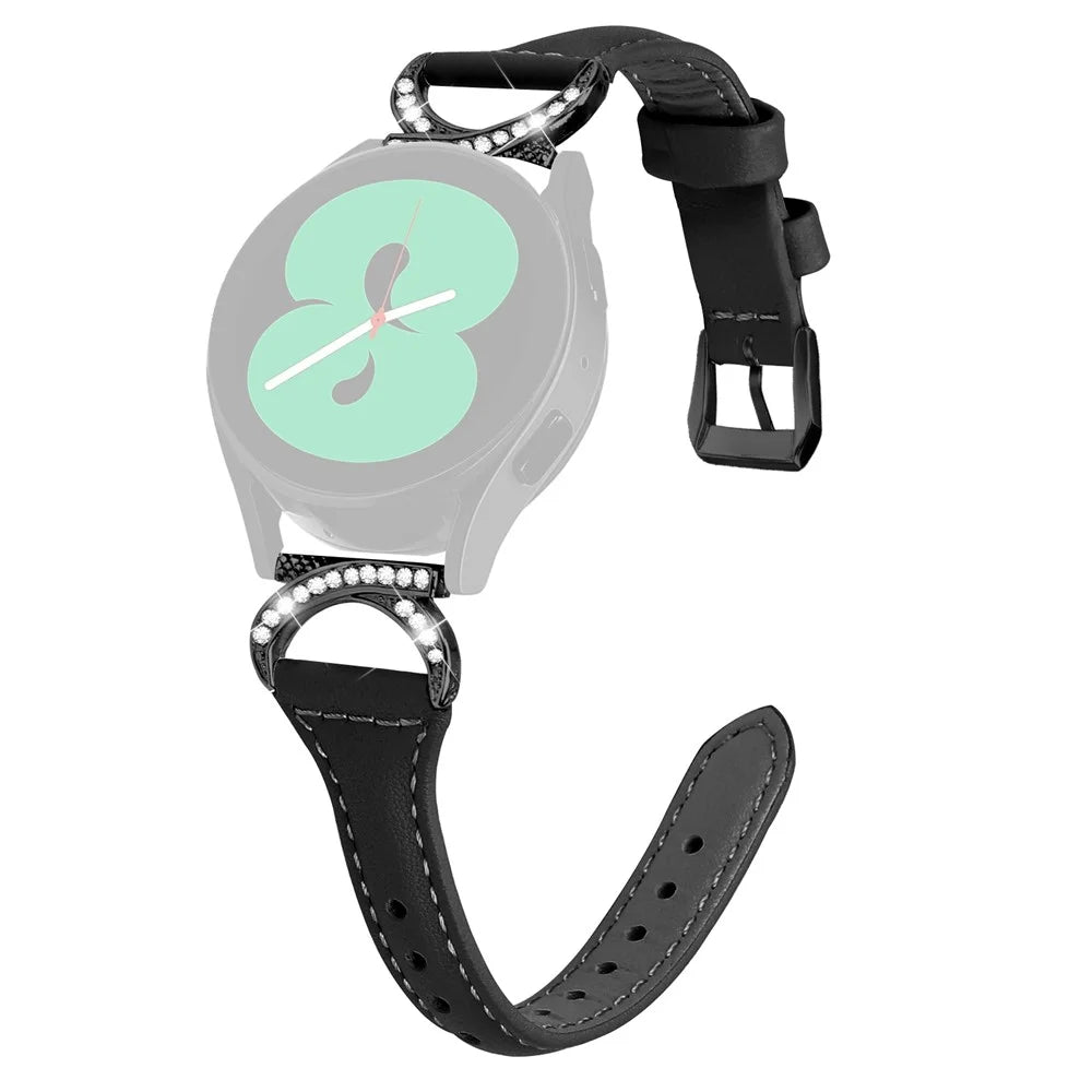 For Samsung Galaxy Watch 3 41mm / Watch6 40mm 44mm / Watch6 Classic 43mm 47mm / Watch 5 40mm 44mm / Watch4 40mm 44mm Watch Strap 20mm Leather Wristband with Black Buckle - Black - 1
