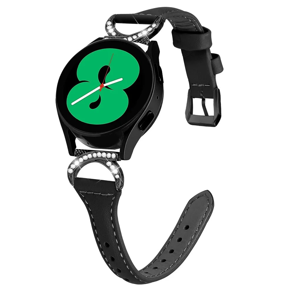 For Samsung Galaxy Watch 3 41mm / Watch6 40mm 44mm / Watch6 Classic 43mm 47mm / Watch 5 40mm 44mm / Watch4 40mm 44mm Watch Strap 20mm Leather Wristband with Black Buckle - Black - 2