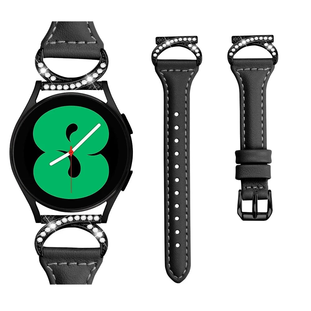 For Samsung Galaxy Watch 3 41mm / Watch6 40mm 44mm / Watch6 Classic 43mm 47mm / Watch 5 40mm 44mm / Watch4 40mm 44mm Watch Strap 20mm Leather Wristband with Black Buckle - Black - 3