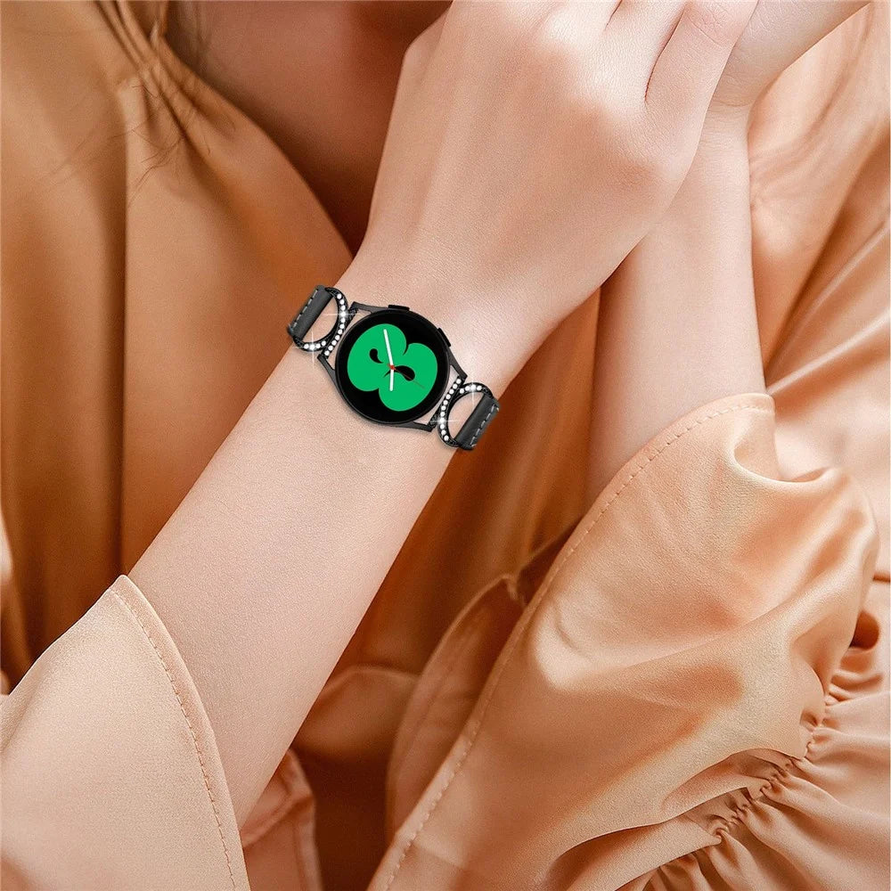 For Samsung Galaxy Watch 3 41mm / Watch6 40mm 44mm / Watch6 Classic 43mm 47mm / Watch 5 40mm 44mm / Watch4 40mm 44mm Watch Strap 20mm Leather Wristband with Black Buckle - Black - 6