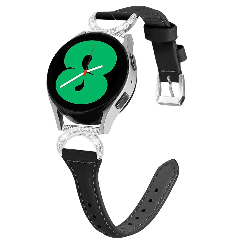 For Samsung Galaxy Watch 3 41mm / Watch6 40mm 44mm / Watch6 Classic 43mm 47mm / Watch 5 40mm 44mm / Watch4 40mm 44mm Leather Watch Band 20mm Wrist Strap with Silver Buckle - Black - 2