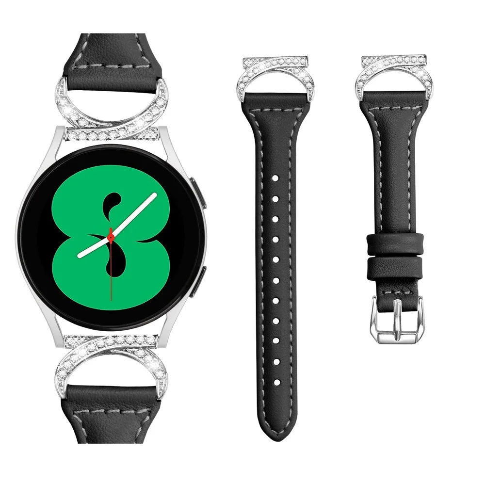 For Samsung Galaxy Watch 3 41mm / Watch6 40mm 44mm / Watch6 Classic 43mm 47mm / Watch 5 40mm 44mm / Watch4 40mm 44mm Leather Watch Band 20mm Wrist Strap with Silver Buckle - Black - 3