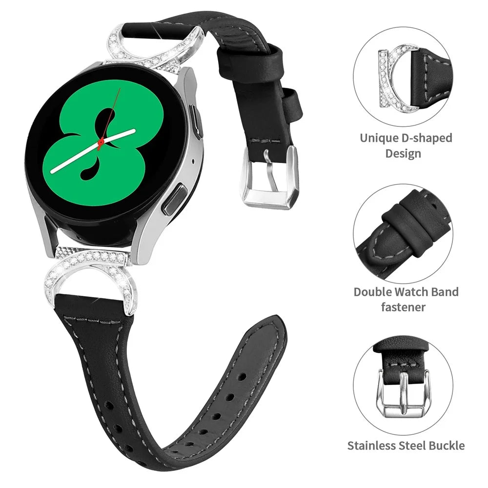 For Samsung Galaxy Watch 3 41mm / Watch6 40mm 44mm / Watch6 Classic 43mm 47mm / Watch 5 40mm 44mm / Watch4 40mm 44mm Leather Watch Band 20mm Wrist Strap with Silver Buckle - Black - 4