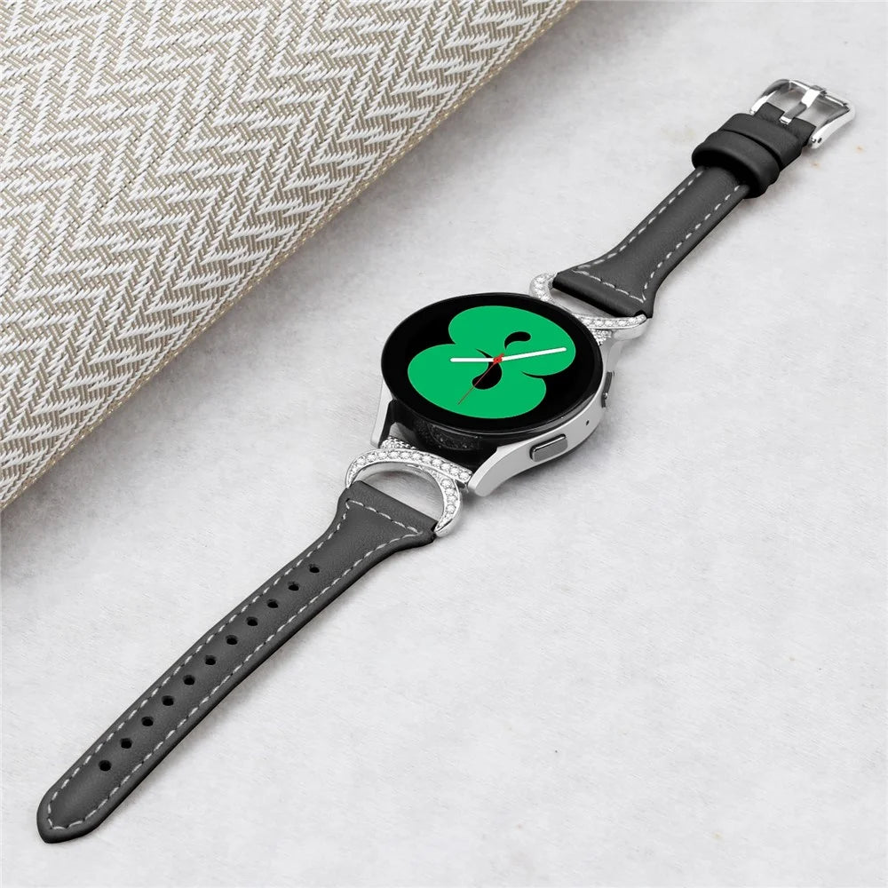 For Samsung Galaxy Watch 3 41mm / Watch6 40mm 44mm / Watch6 Classic 43mm 47mm / Watch 5 40mm 44mm / Watch4 40mm 44mm Leather Watch Band 20mm Wrist Strap with Silver Buckle - Black - 5