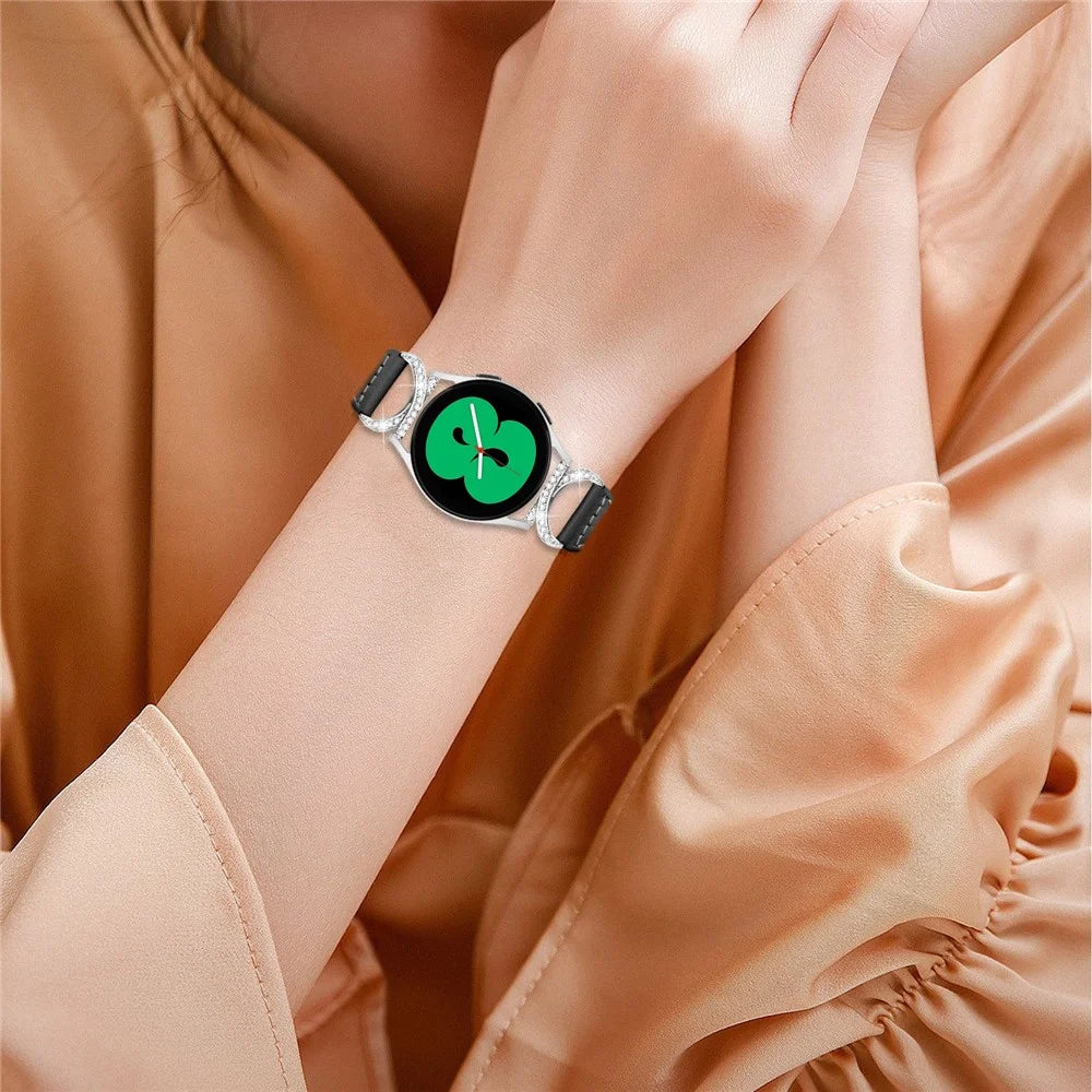 For Samsung Galaxy Watch 3 41mm / Watch6 40mm 44mm / Watch6 Classic 43mm 47mm / Watch 5 40mm 44mm / Watch4 40mm 44mm Leather Watch Band 20mm Wrist Strap with Silver Buckle - Black - 6