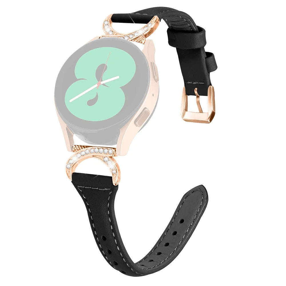 For Samsung Galaxy Watch 3 41mm / Watch6 40mm 44mm / Watch6 Classic 43mm 47mm / Watch 5 40mm 44mm / Watch4 40mm 44mm Leather Watch Strap 20mm Watch Band with Rose Gold Buckle - Black - 1