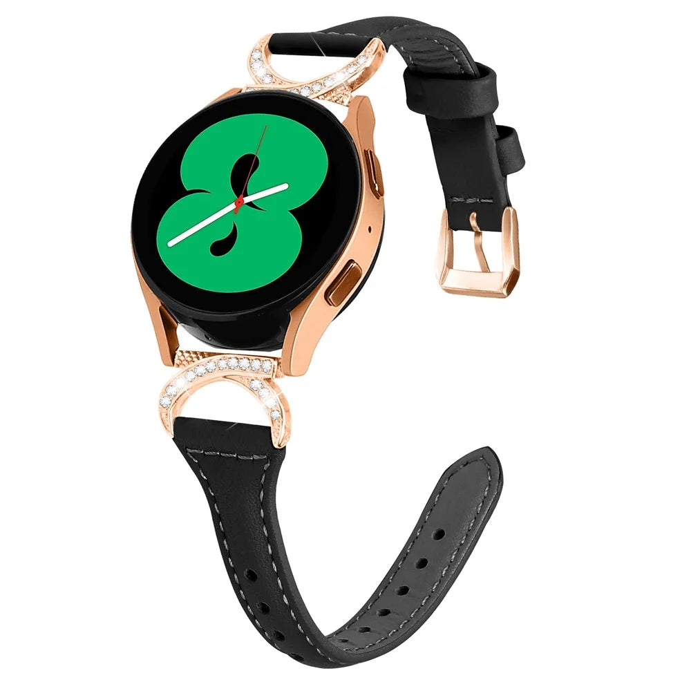 For Samsung Galaxy Watch 3 41mm / Watch6 40mm 44mm / Watch6 Classic 43mm 47mm / Watch 5 40mm 44mm / Watch4 40mm 44mm Leather Watch Strap 20mm Watch Band with Rose Gold Buckle - Black - 2