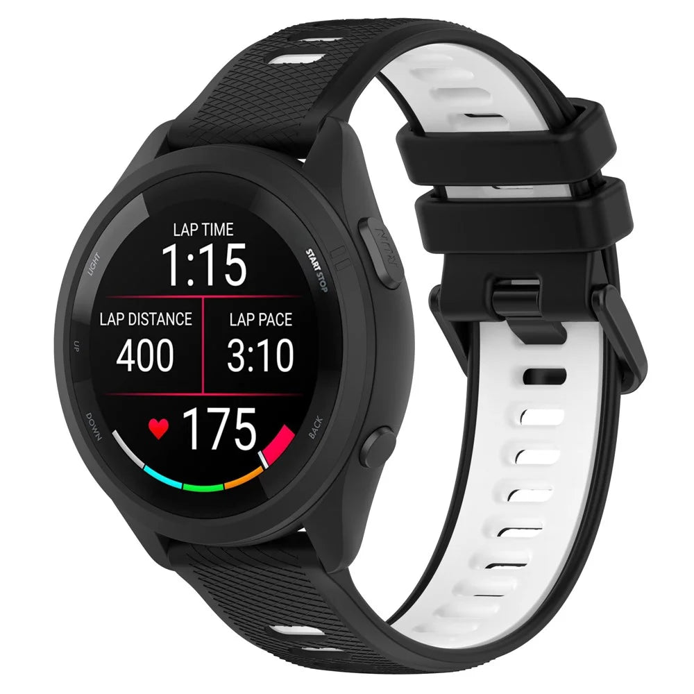 For Garmin Forerunner 265 Dual-Color Silicone Watch Strap Anti-Wear Smart Band Strap - Black / White - 5
