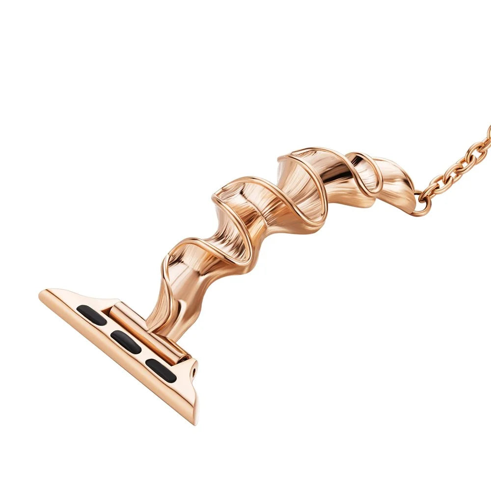 Waxy Cowhide Leather Watchband for Apple Watch Series 11 10 42mm / 9 8 7 41mm / SE3 SE2 SE 6 5 4 40mm / 3 2 1 38mm Metal Ribbon Shape Smartwatch Strap - Rose Gold - 3