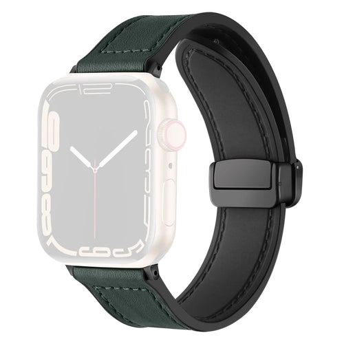 Magnetic Strap for Apple Watch Series 11 10 42mm / 9 8 7 41mm / SE3 SE2 SE 6 5 4 40mm / 3 2 1 38mm Leather Coated Silicone Watchband - Army Green - 1