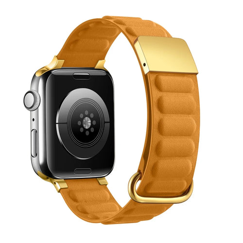 Watch Strap for Apple Watch Series 11 10 42mm / 9 8 7 41mm / SE3 SE2 SE 6 5 4 40mm / 3 2 1 38mm Magnetic Watchband Genuine Cow Leather Watch Strap - Orange - 1